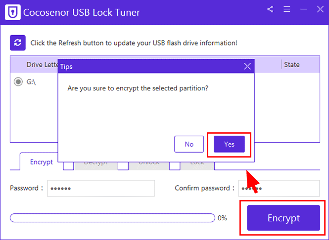 click Encrypt and confirm encryption