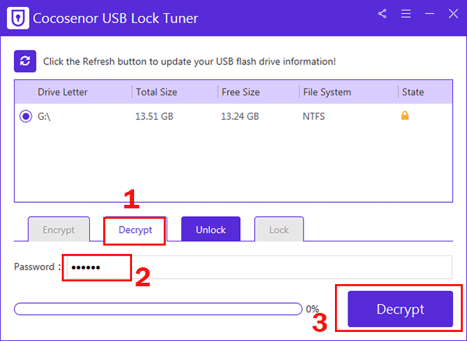 decrypt encrypted USB with password