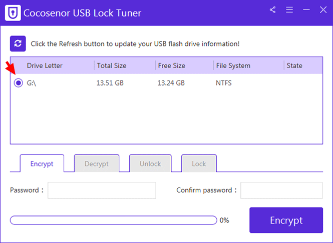 select the USB drive to encrypt